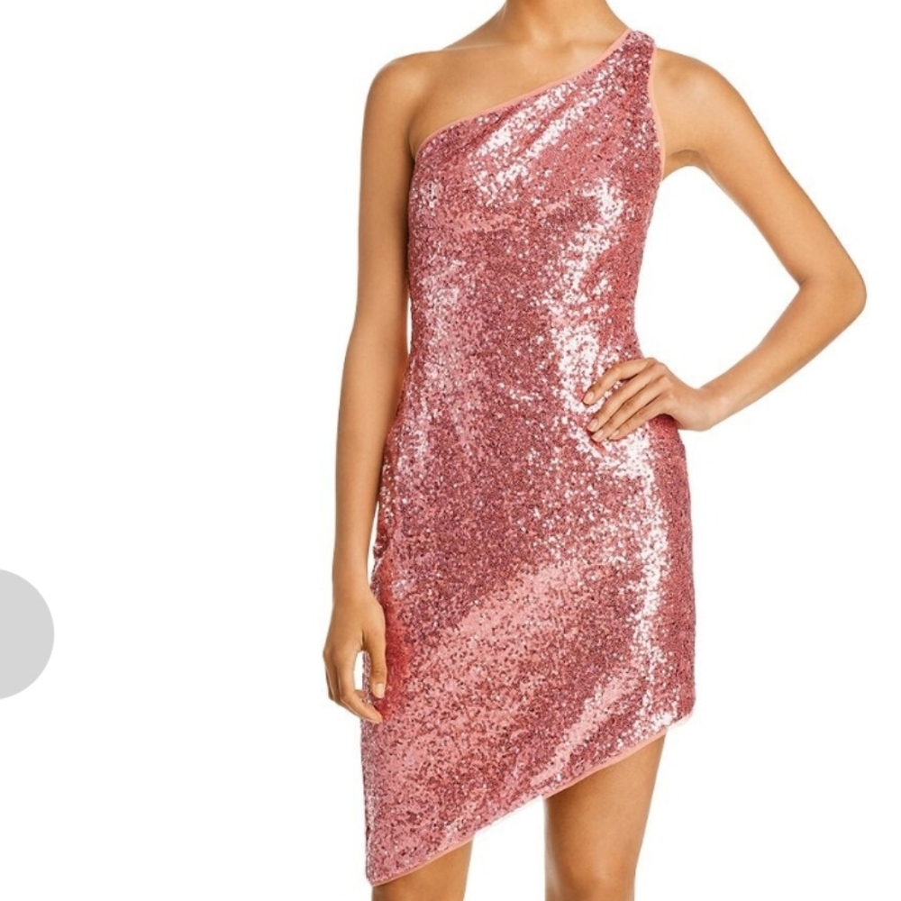 NWT! Aqua Pink Sequins One Shoulder Dress XS